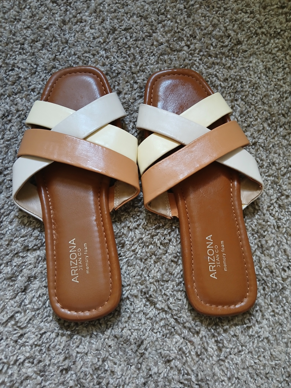 & Other Stories Tan and Cream Cross-Strap Slide Sandals